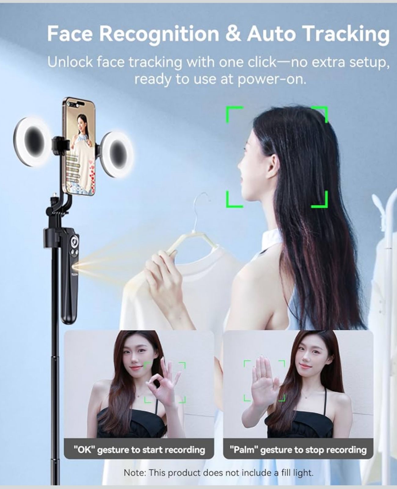 Telesin 63-Inch Auto Face Tracking Tripod with Bluetooth Remote