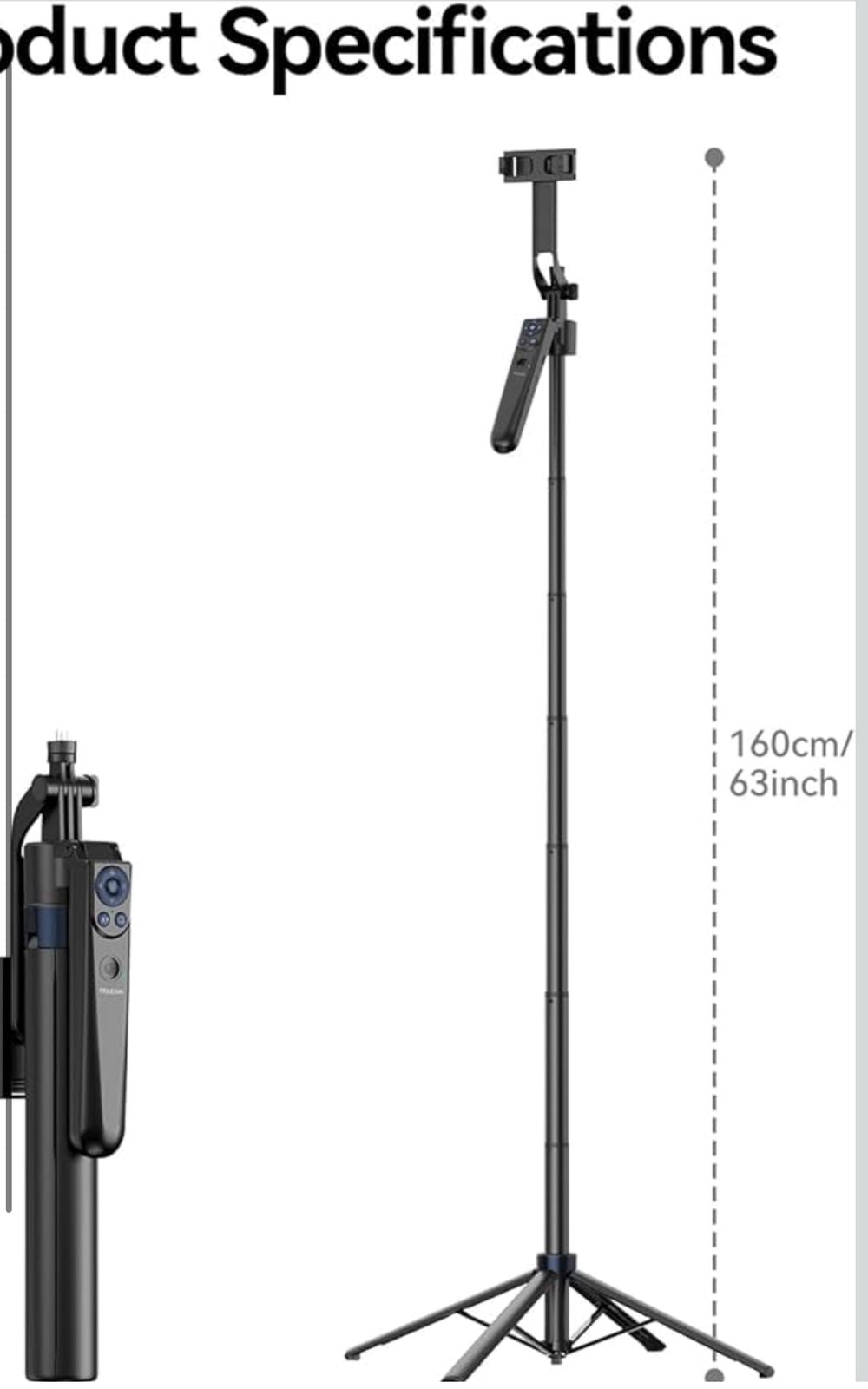 Telesin 63-Inch Auto Face Tracking Tripod with Bluetooth Remote