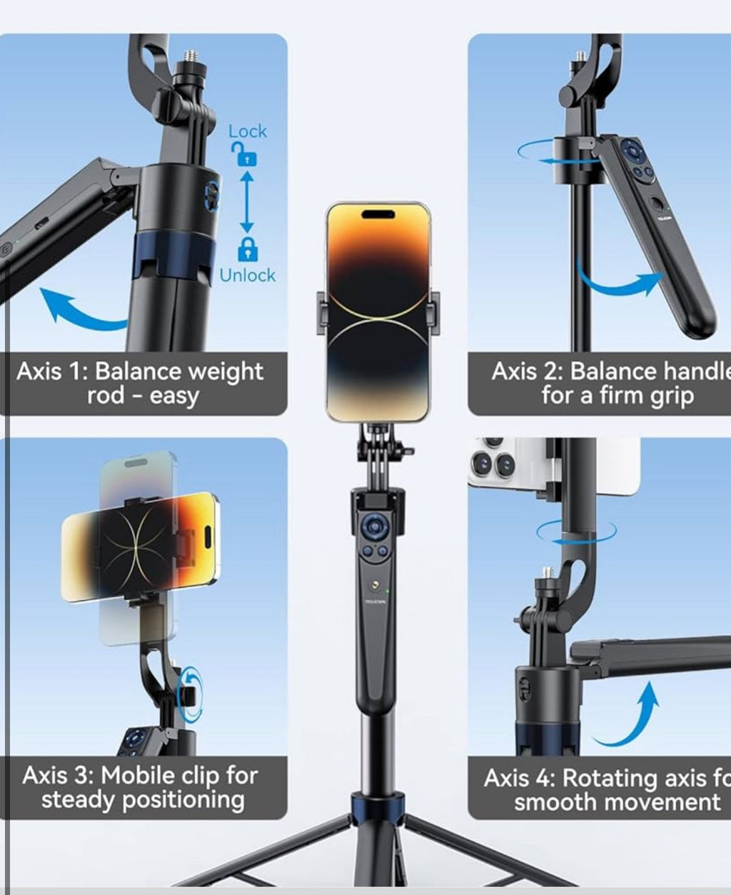 Telesin 63-Inch Auto Face Tracking Tripod with Bluetooth Remote