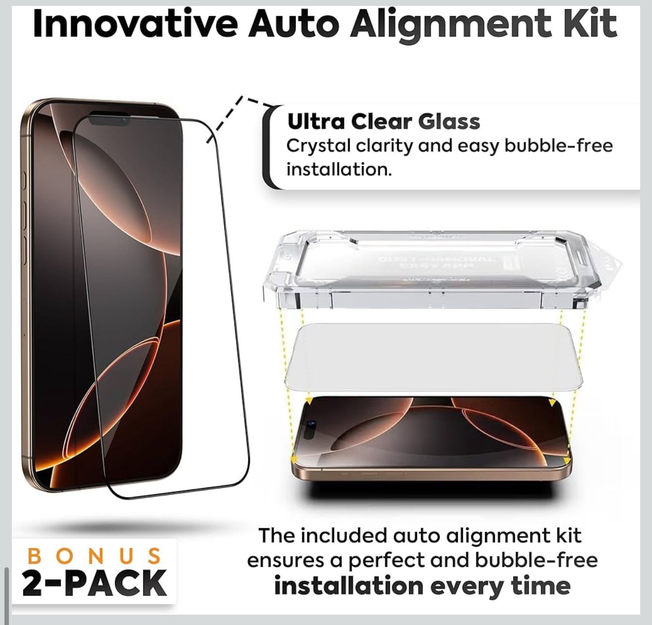 Pack Tempered Glass Screen Protector with Auto Alignment Kit (Ultra Clear Glass)